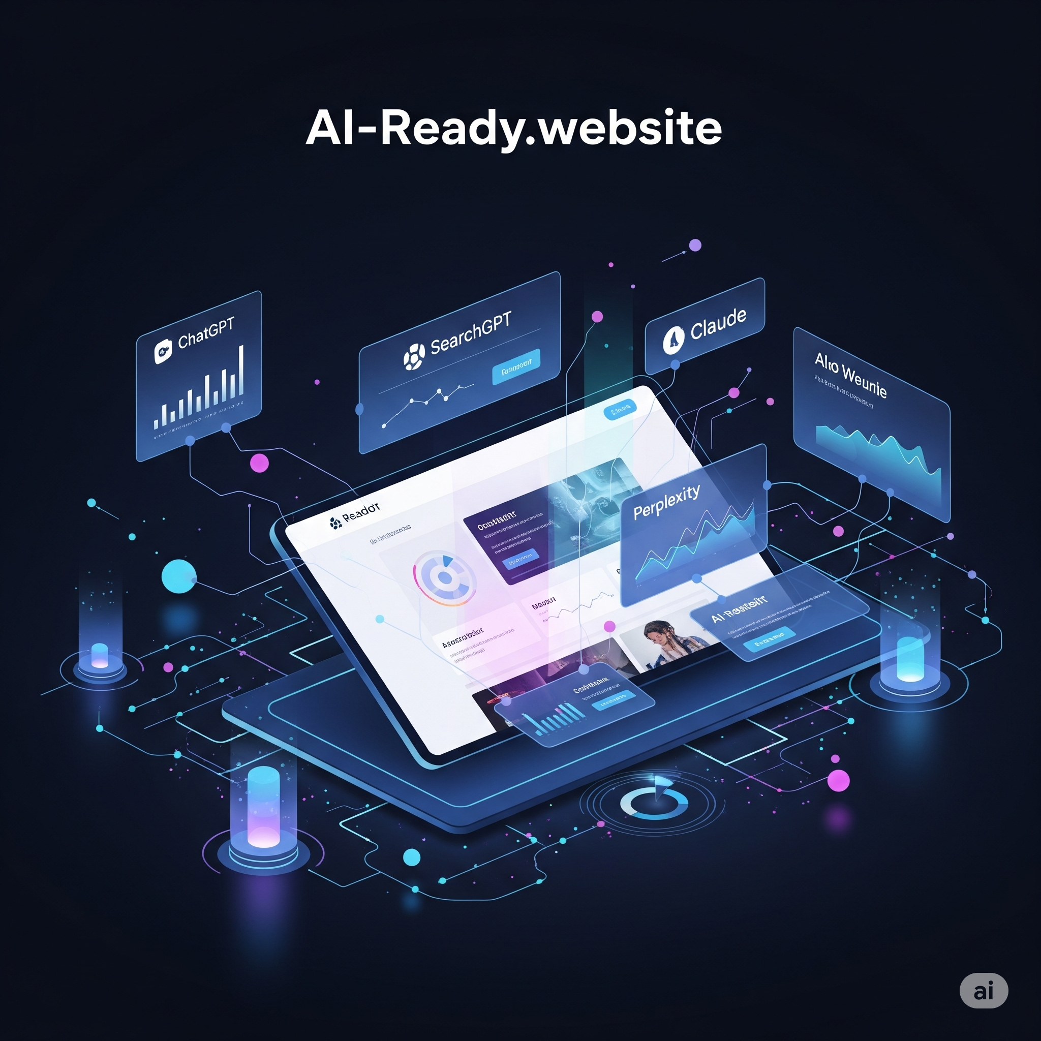 AI-Ready Website Development showcasing professional websites optimized for AI   search engines like ChatGPT, SearchGPT, Perplexity, and Claude